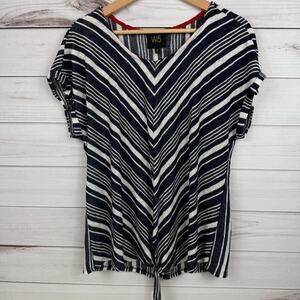 W5 Short Sleeve Tie Knot Top Blue White‎ Striped Womens XL